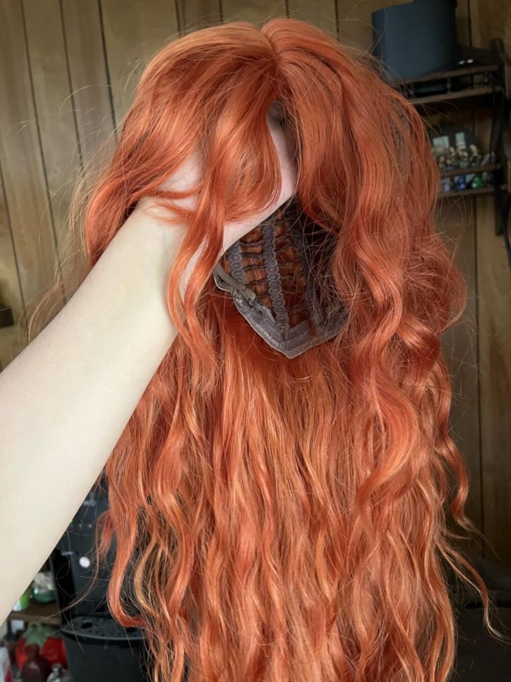 Women's Red Auburn 26in Long Wavy Wig Curtain Bangs Middle Part Soft Synthetic